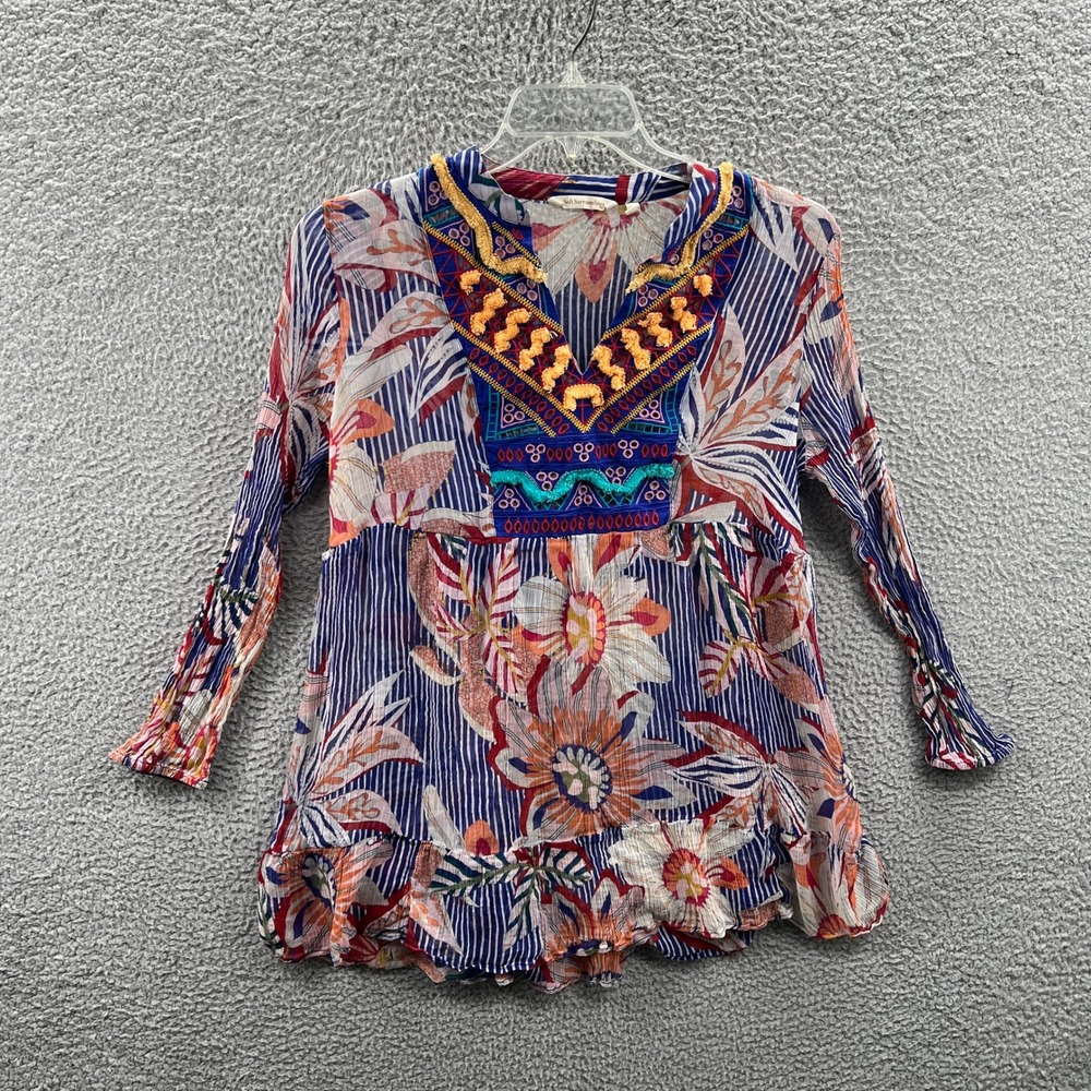 Soft Surroundings Womens Festival Tunic Top L Floral Peasant Boho Embroidered